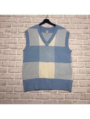 Paraphrase Sweater Vest Women's M Blue and White Plaid Gingham
